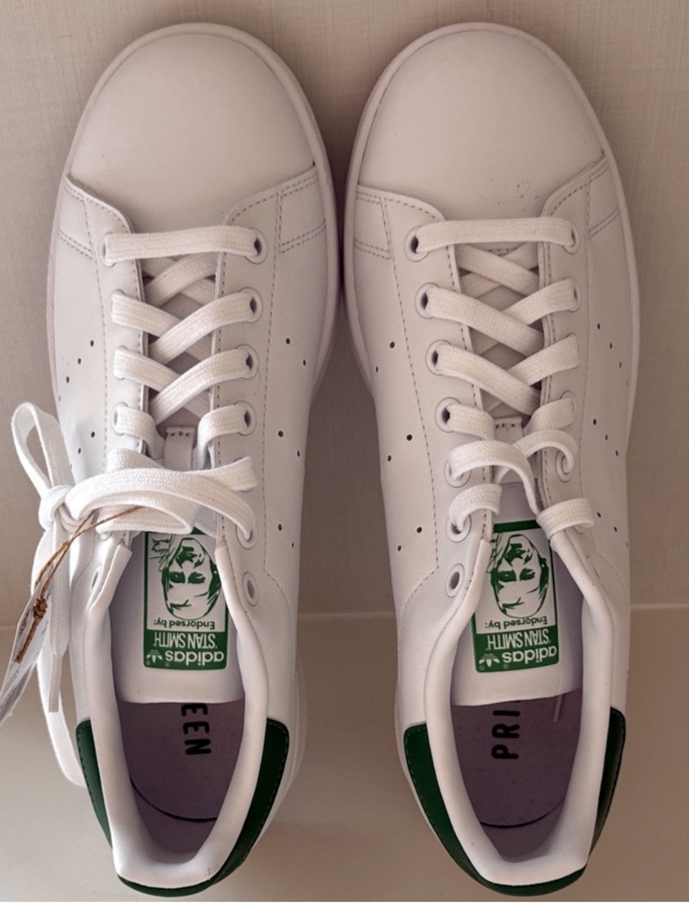 Stan Smith Classic Adidas White Green Trim Primegreen Leather Sneakers 9 1/2
